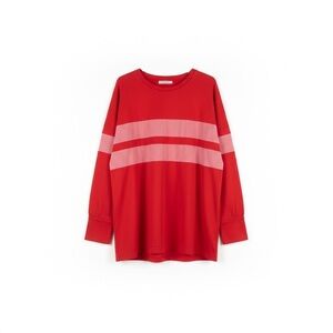 Sunshine & Rodeos Red Pink Stripe Tunic Top Long Sleeve Size L